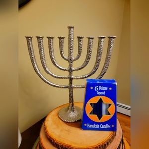 Metal Hanukah Menorah w/ Candles